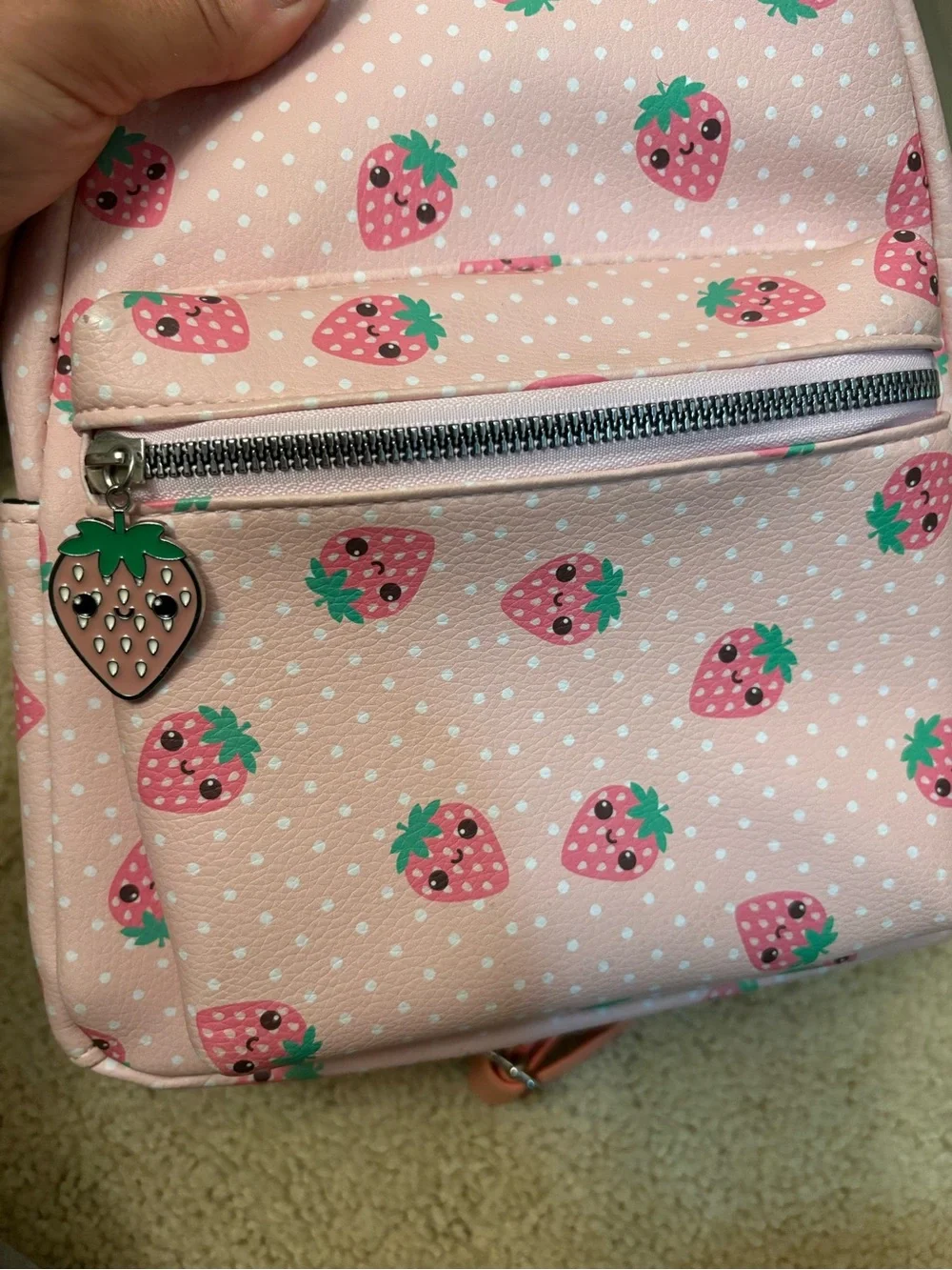 Strawberry Print Pink Mini Backpack